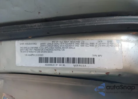 2005 Subaru Legacy Outback 2.5I from USA, damaged, VIN 4S4BP61C757372221